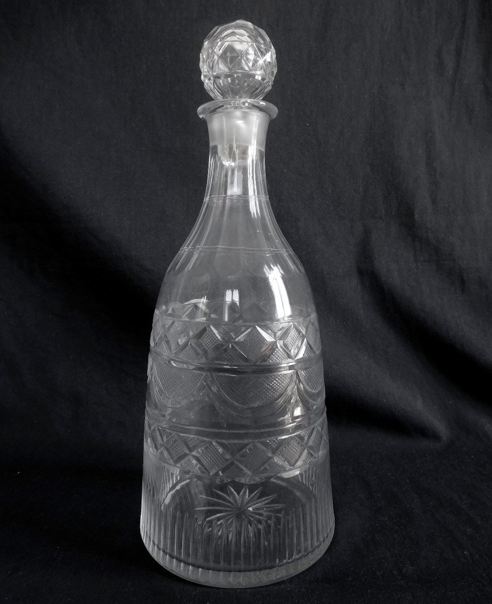 Le Creusot : Carafe à Vin / Carafe à Whisky Taillée, époque Empire Restauration Vers 1830-photo-2