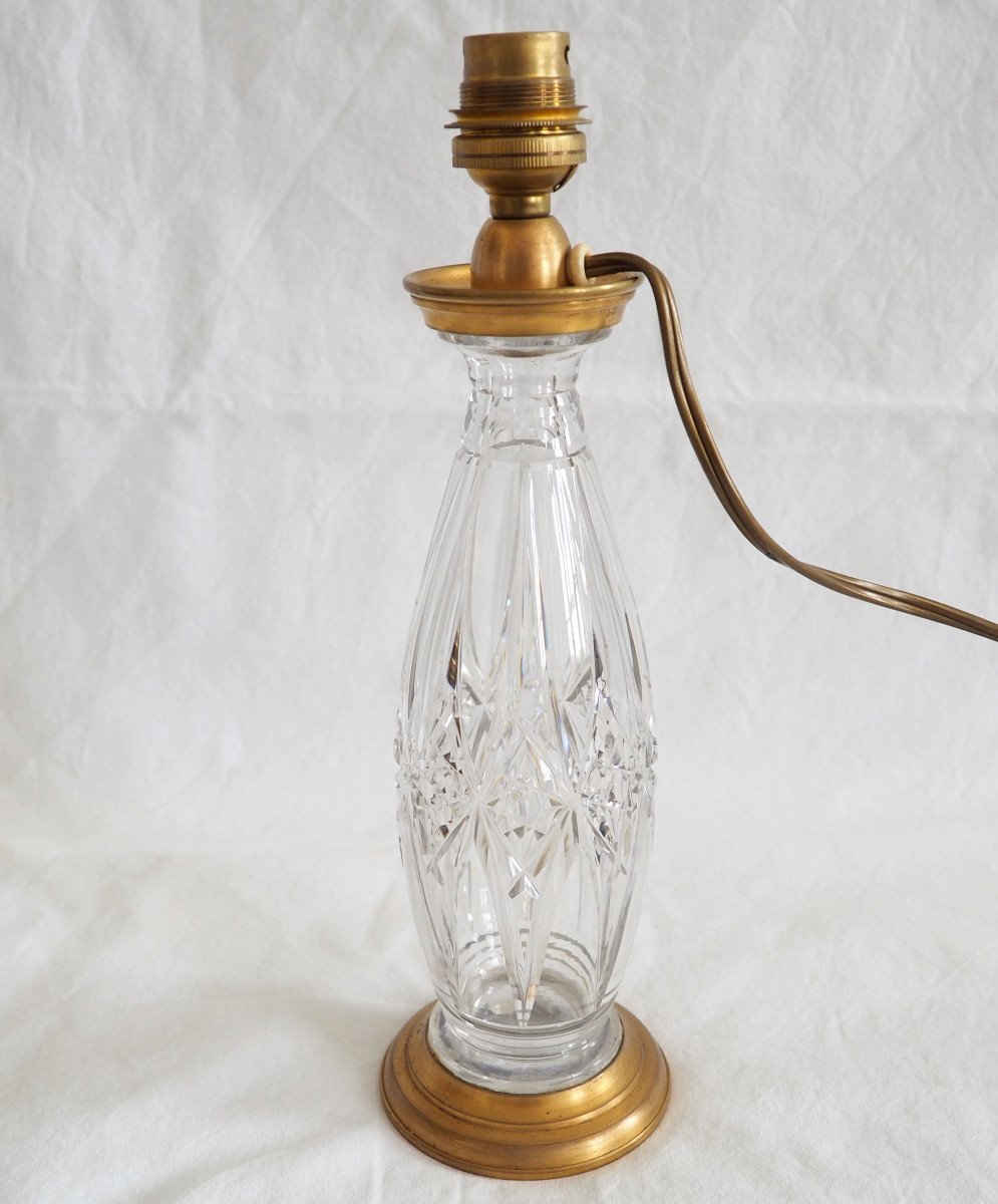Baccarat - Pied De Lampe En Cristal Et Bronze Doré - étiquette Papier-photo-2