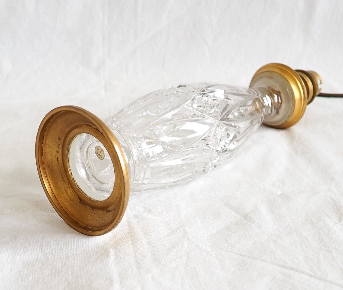 Baccarat - Pied De Lampe En Cristal Et Bronze Doré - étiquette Papier-photo-3