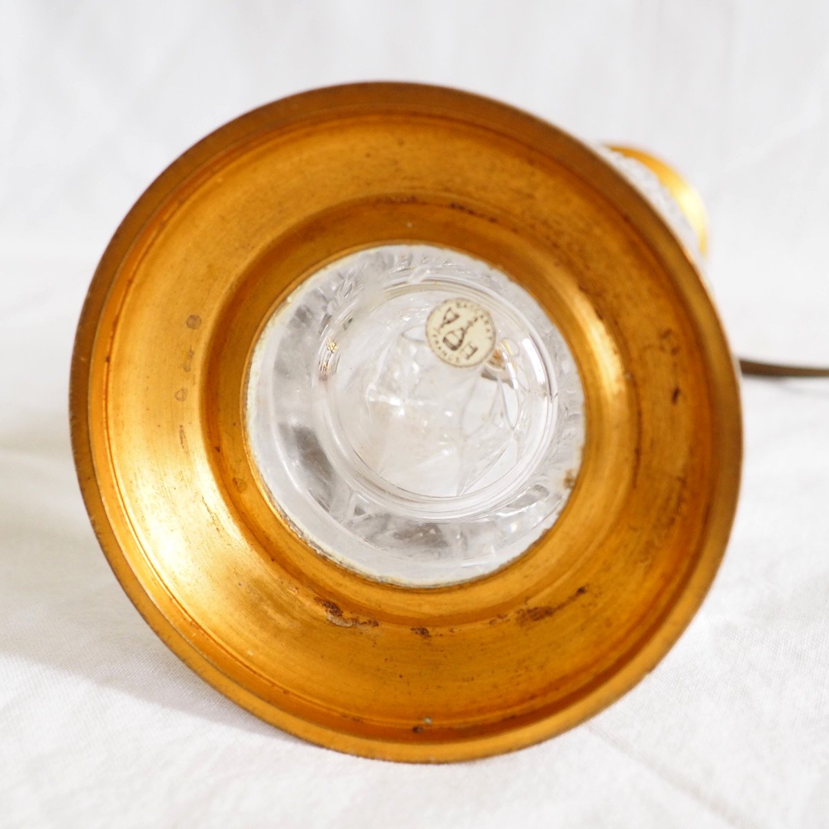 Baccarat - Pied De Lampe En Cristal Et Bronze Doré - étiquette Papier-photo-4