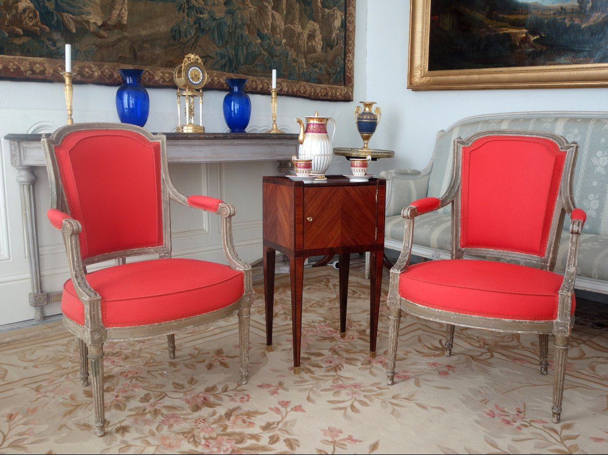 Table De Salon ou chevet d'époque Louis XVI En Marqueterie De Bois De Rose-photo-5