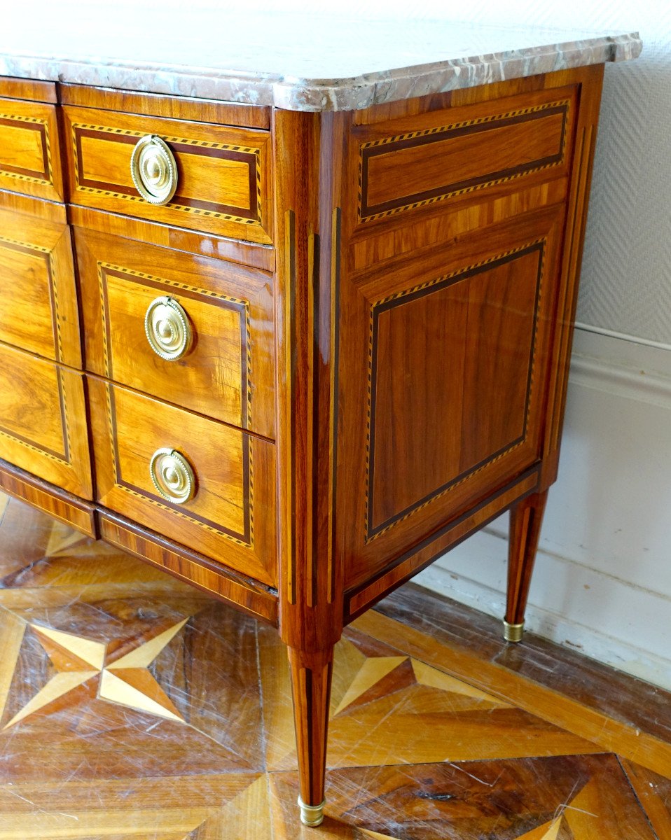 Jb Vassou: Louis XVI Period Chest Of Drawers, Rosewood & Gilt Bronze Marquetry - Jme Stamp-photo-1