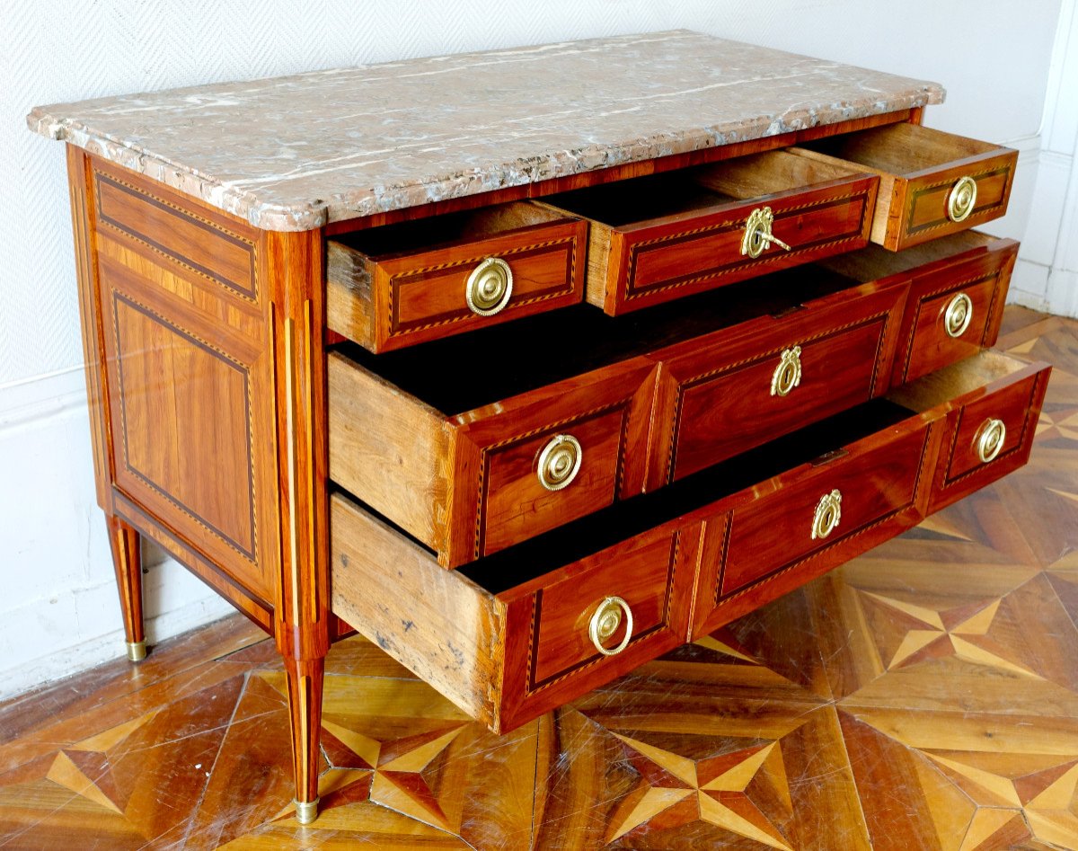 Jb Vassou: Louis XVI Period Chest Of Drawers, Rosewood & Gilt Bronze Marquetry - Jme Stamp-photo-2