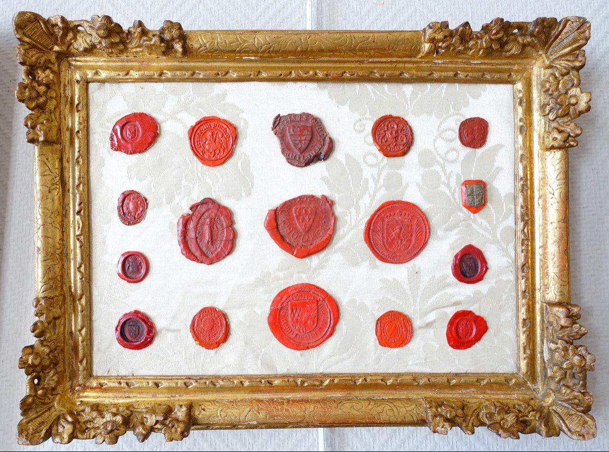 Collection Of Ancient Coat Of Arms Stamps Presented In 2 Louis XIV Period Frames - Heraldry-photo-2