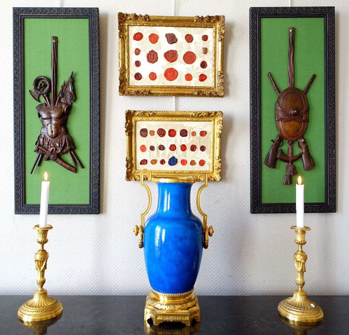 Collection Of Ancient Coat Of Arms Stamps Presented In 2 Louis XIV Period Frames - Heraldry-photo-2