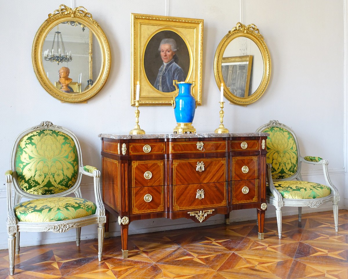 Commode à La Grecque d'époque Louis XV transition En Marqueterie De Bois De Rose - Circa 1770-photo-5