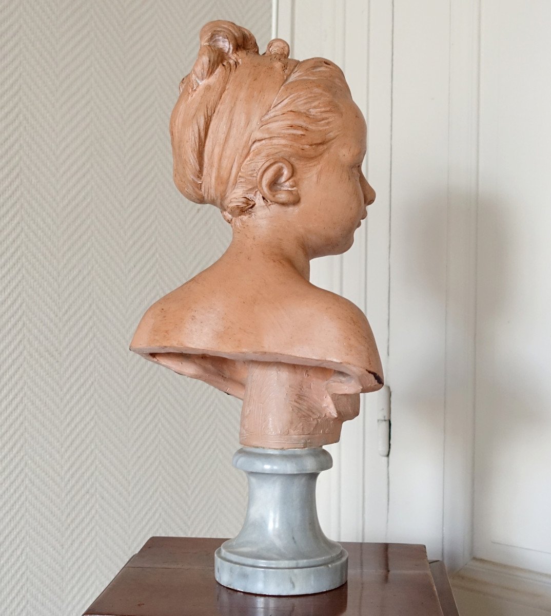   Buste De Louise Brongniart d'Après Houdon, Terre Cuite Et Marbre Turquin, Fin XIXe - 45cm-photo-1