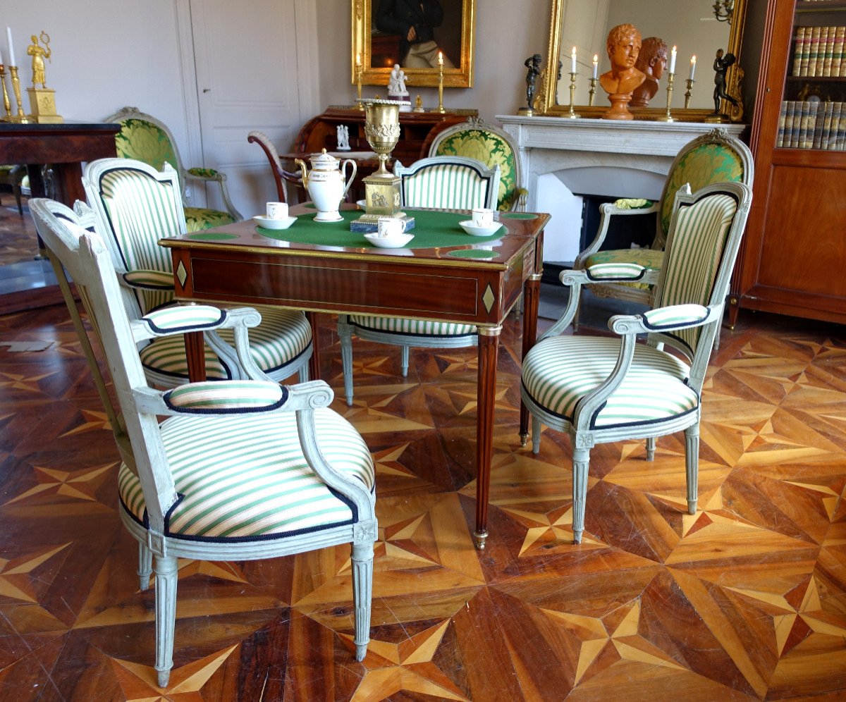 Set Of 4 Louis XVI Laquered Cabriolet Armchairs, 18th Century-photo-7