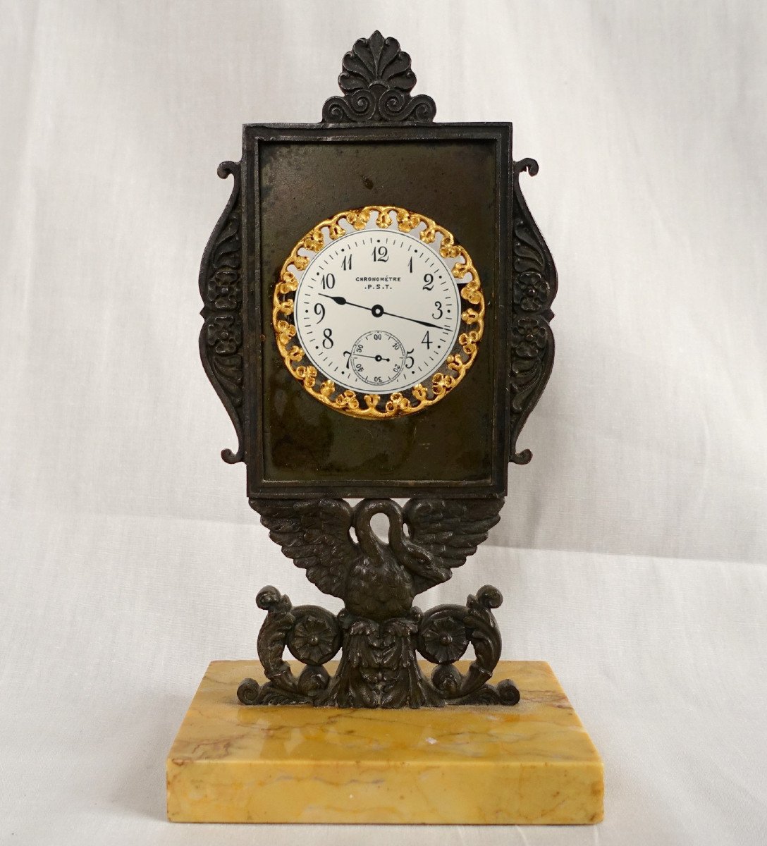 Watch Holder In Bronze And Marble - Neoclassical Work From The Empire Restoration Period - Ca 1820