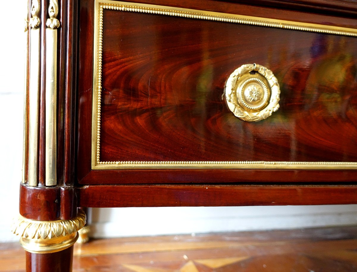 Stockel - Louis XVI Period Living Room Commode In Flamed Mahogany And Gilt Bronze, Stamp & Jme-photo-5