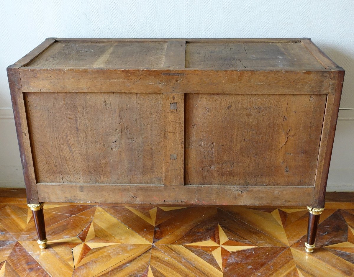 Stockel - Louis XVI Period Living Room Commode In Flamed Mahogany And Gilt Bronze, Stamp & Jme-photo-8