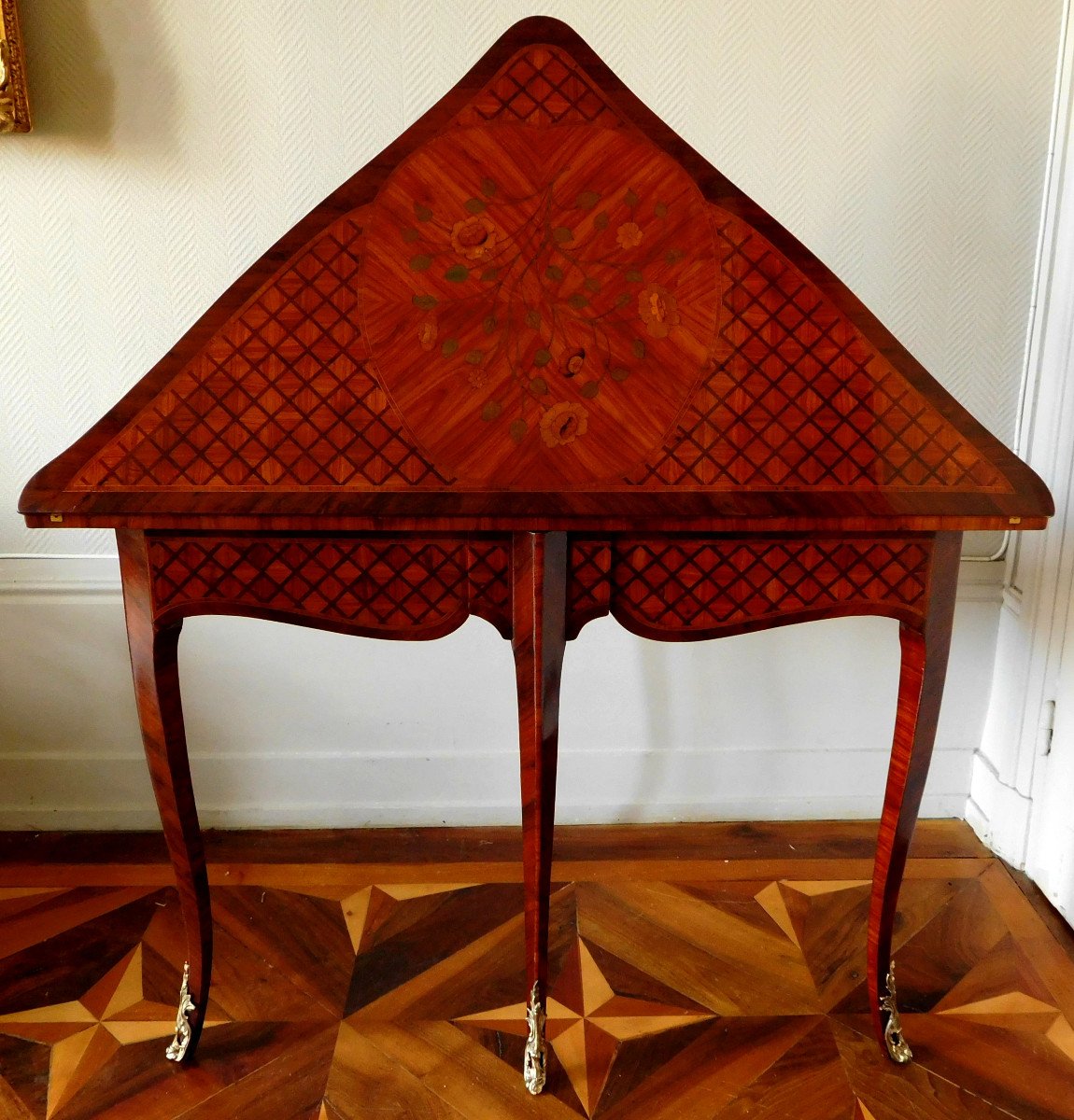 Louis XV Period Game Table In Marquetry-photo-4