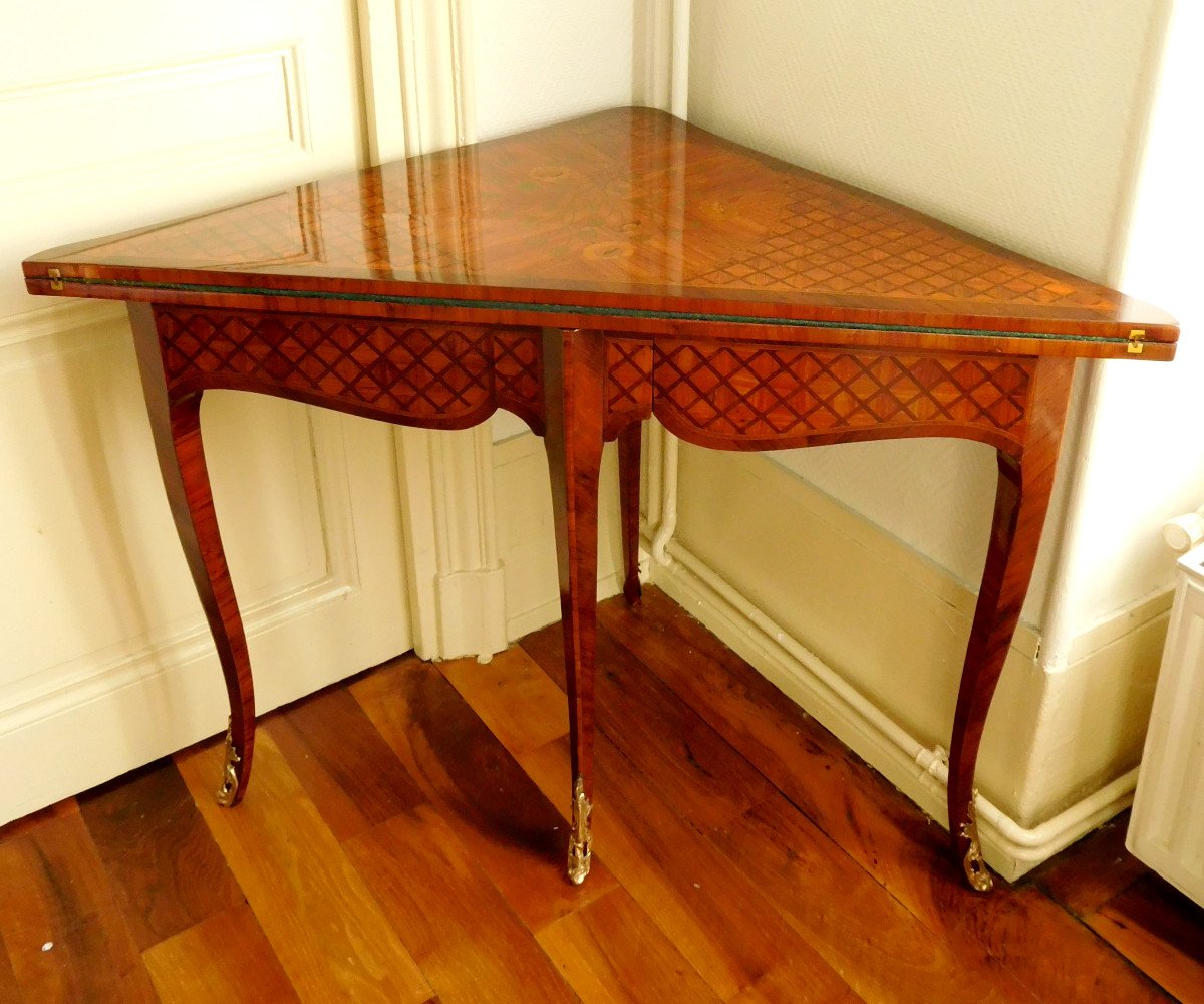 Louis XV Period Game Table In Marquetry-photo-2