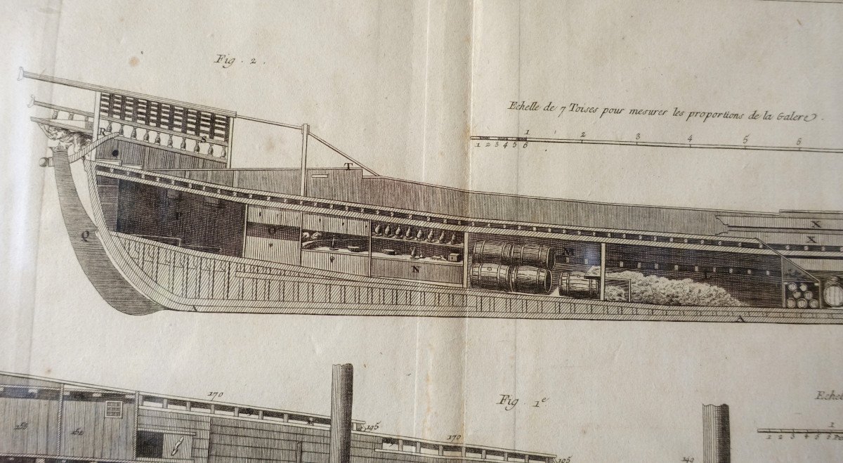 Engraving Cut Of Royal Navy Vessels - Plate From The 18th Century Encyclopedia - Golden Wood Frame-photo-3