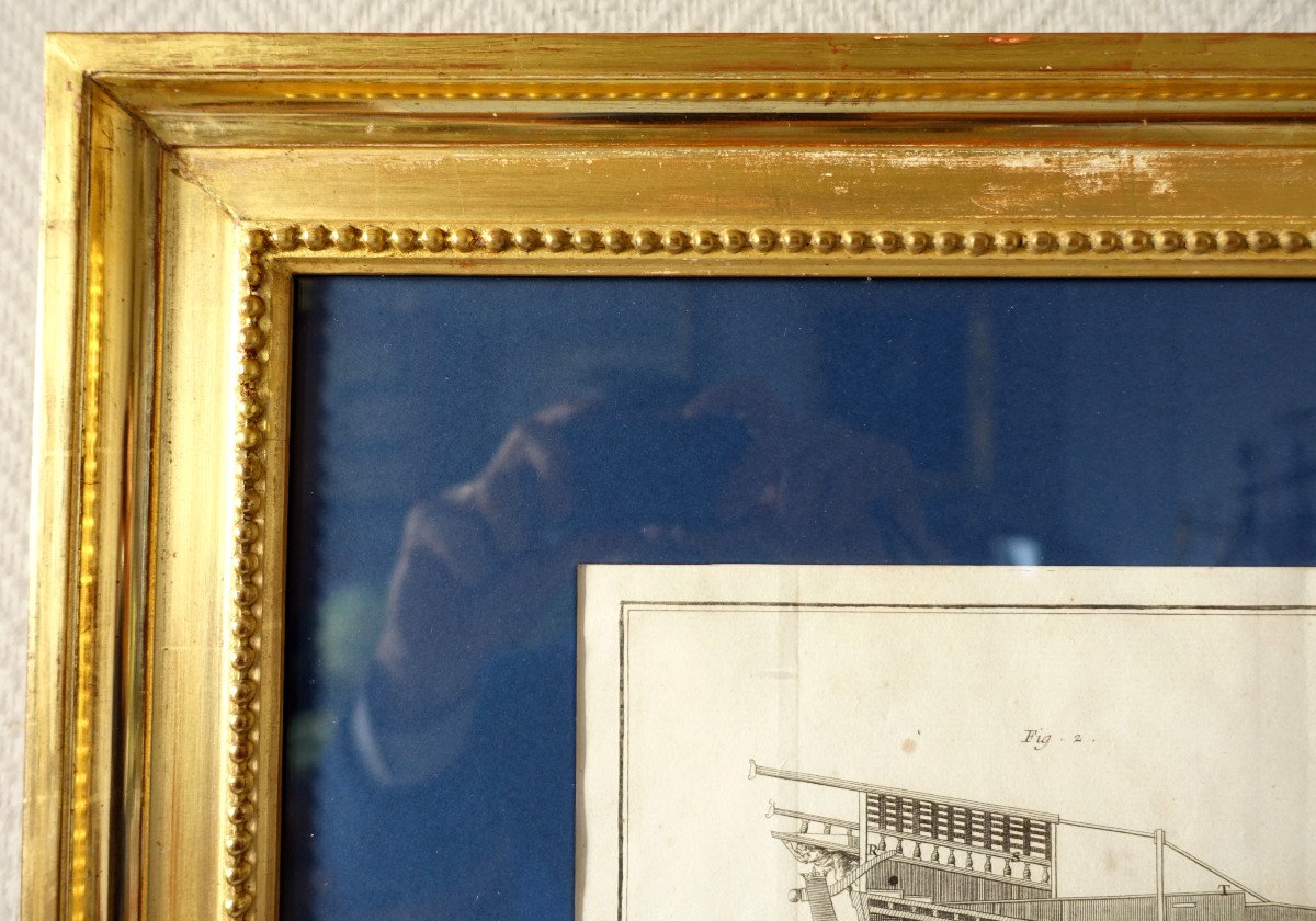 Engraving Cut Of Royal Navy Vessels - Plate From The 18th Century Encyclopedia - Golden Wood Frame-photo-5