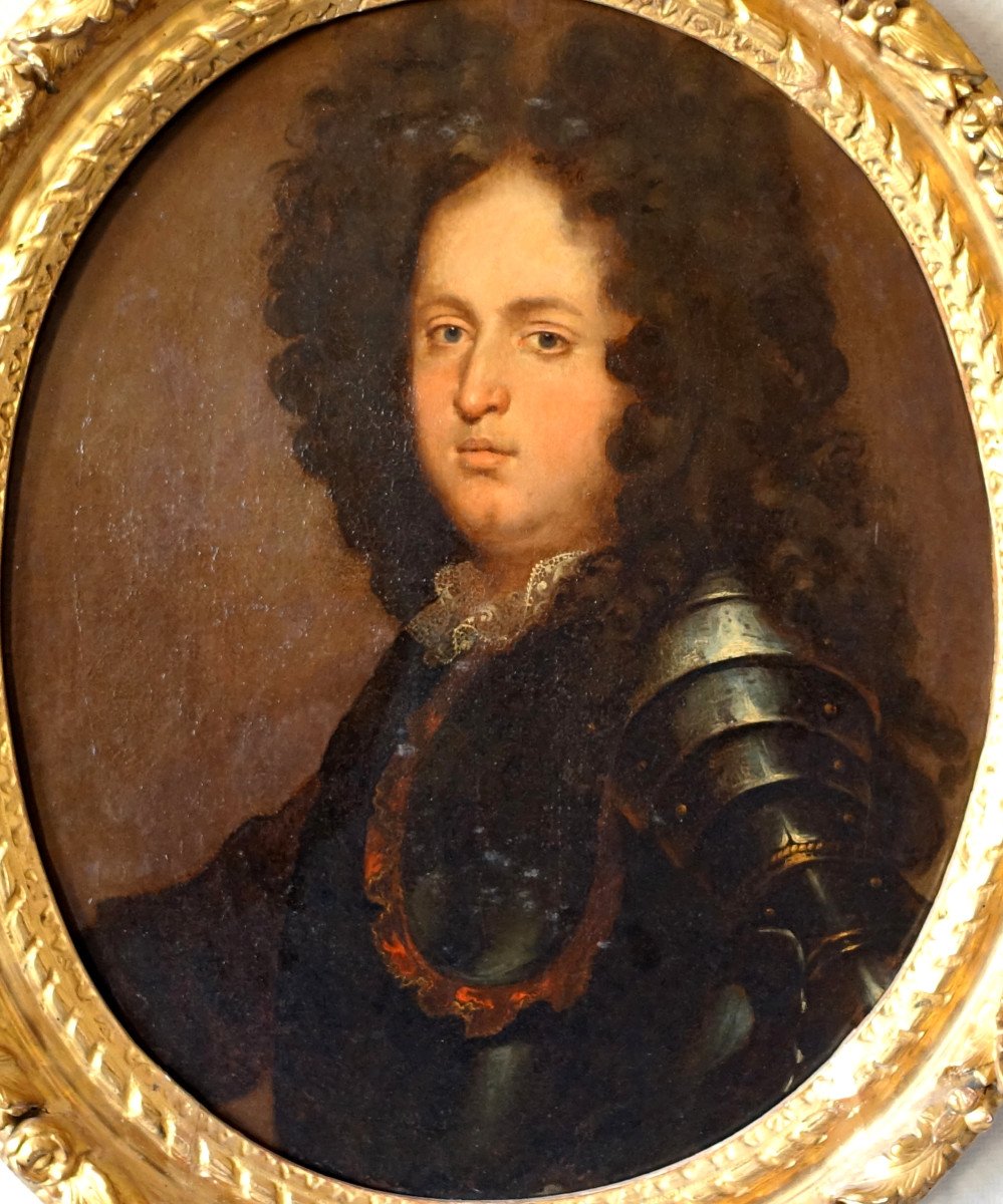 French School From The 17th Century, Portrait Of An Aristocrat Officer In Louis XIV Period Armor-photo-2