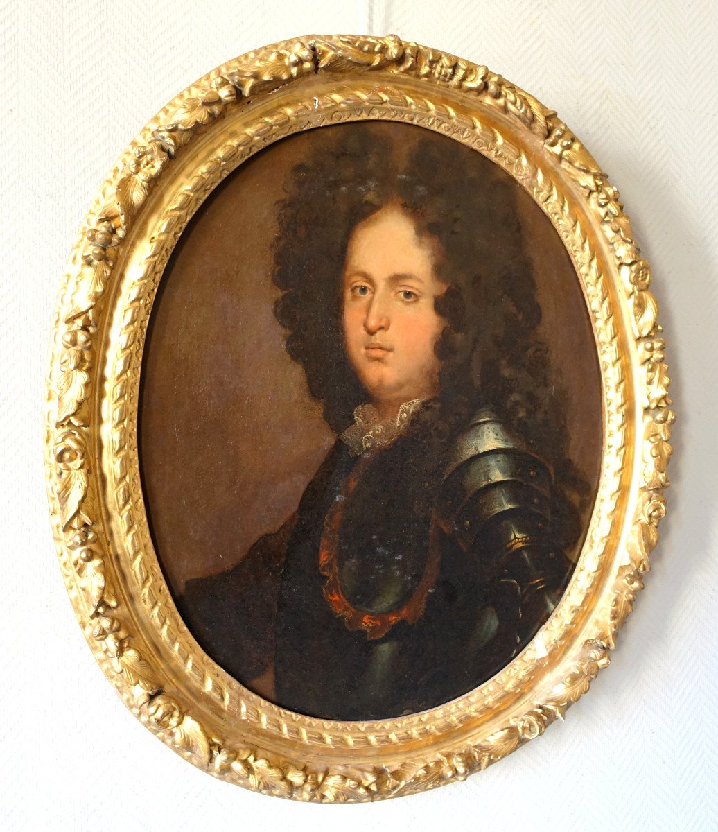French School From The 17th Century, Portrait Of An Aristocrat Officer In Louis XIV Period Armor-photo-1