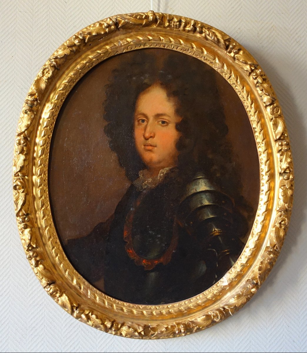 French School From The 17th Century, Portrait Of An Aristocrat Officer In Louis XIV Period Armor