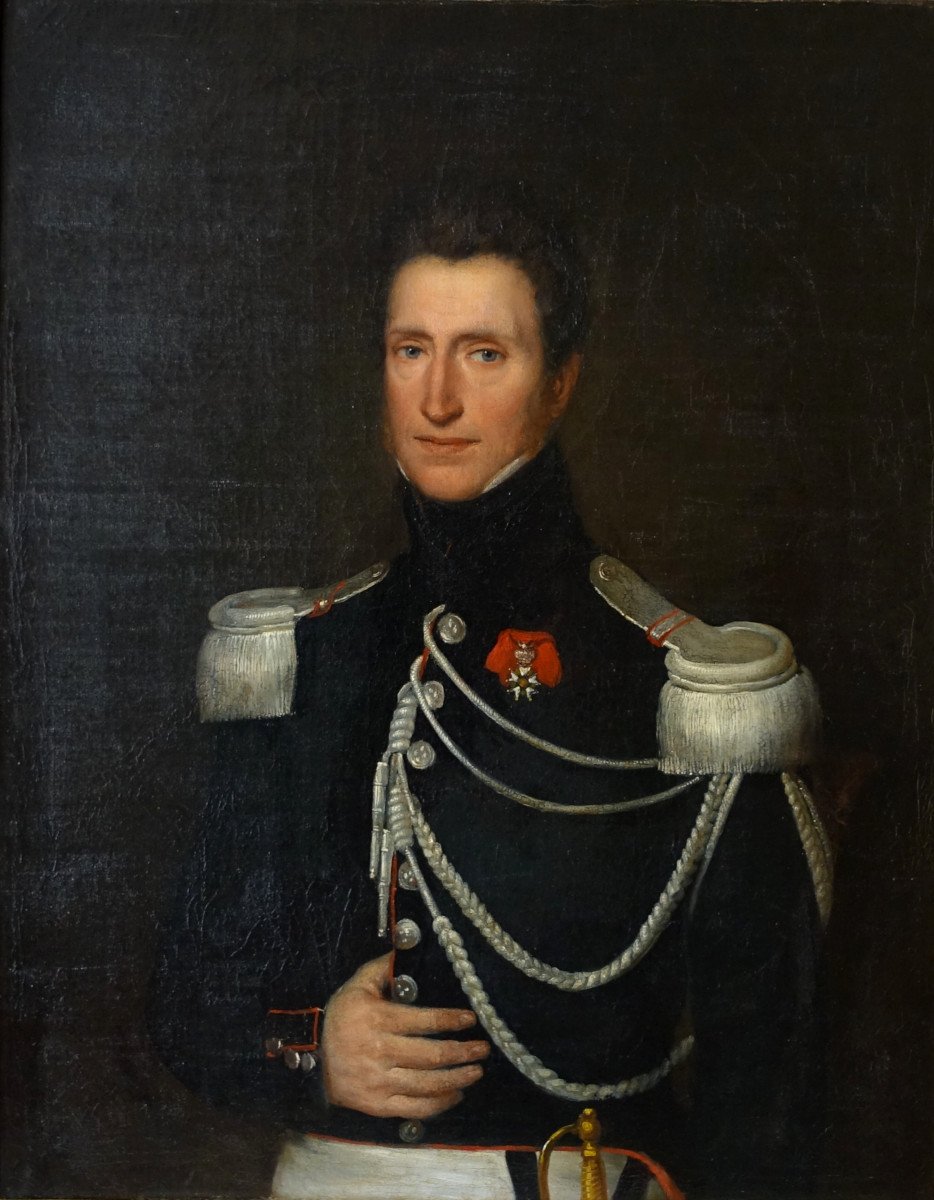 Large Portrait Of An Officer Of The Empire, Captain Of Cuirassiers Circa 1820 Hst 93x113cm-photo-2