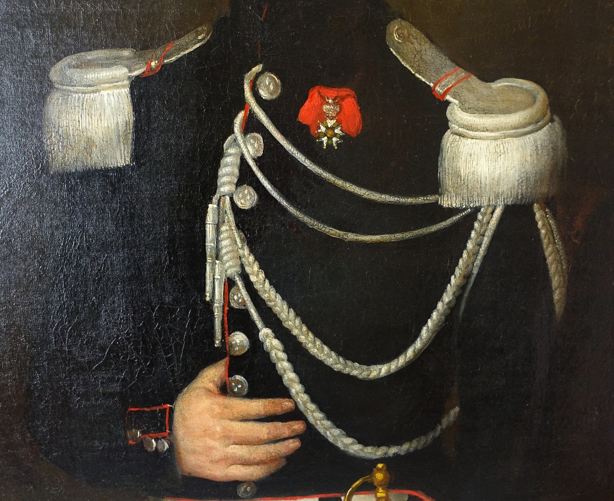 Large Portrait Of An Officer Of The Empire, Captain Of Cuirassiers Circa 1820 Hst 93x113cm-photo-1