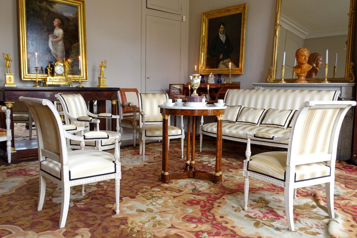 Directoire Period 5 Pieces Sitting Set  4 Armchairs And A Sofa In The Taste Of Jacob Late 18th-photo-7