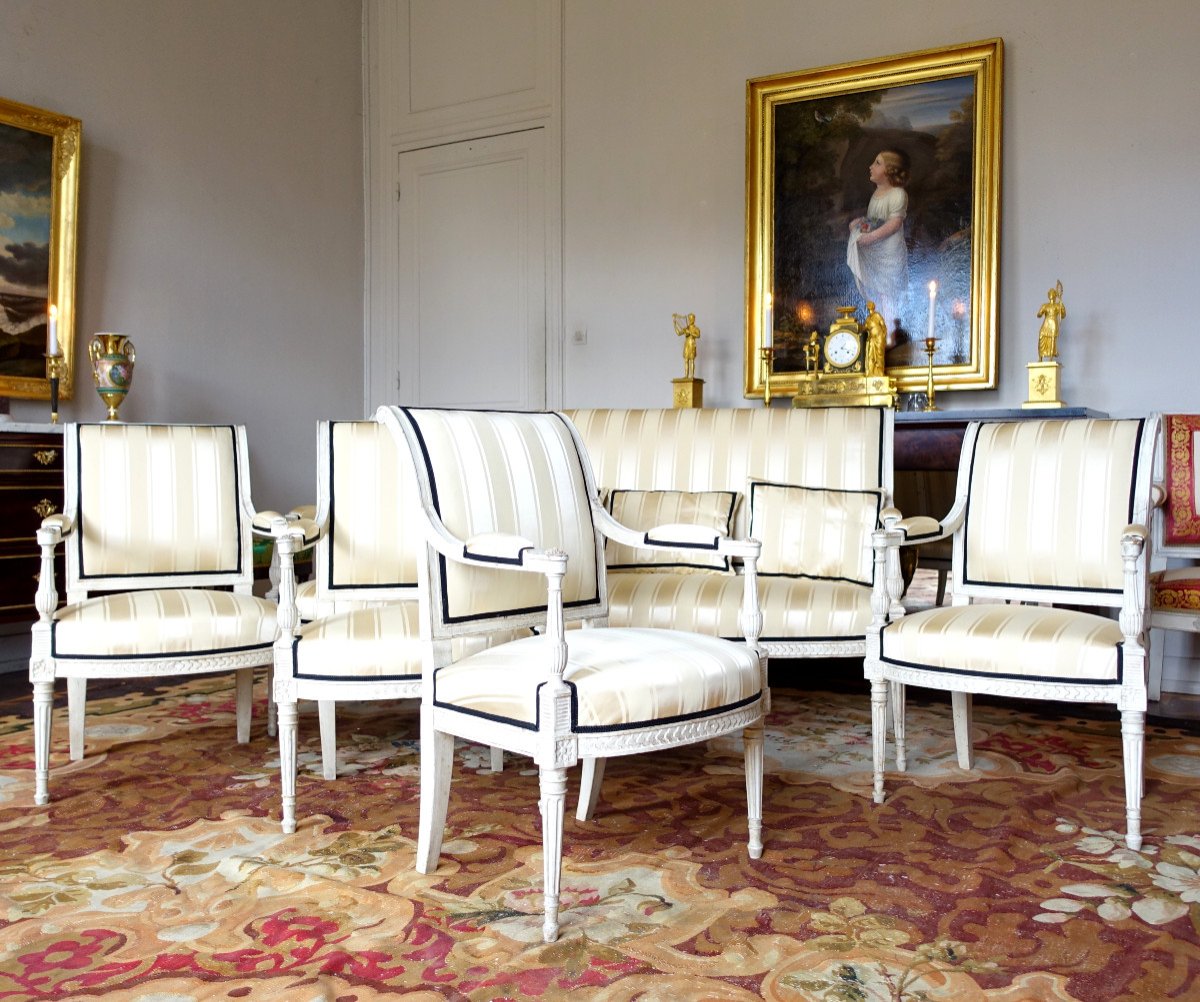 Directoire Period 5 Pieces Sitting Set  4 Armchairs And A Sofa In The Taste Of Jacob Late 18th