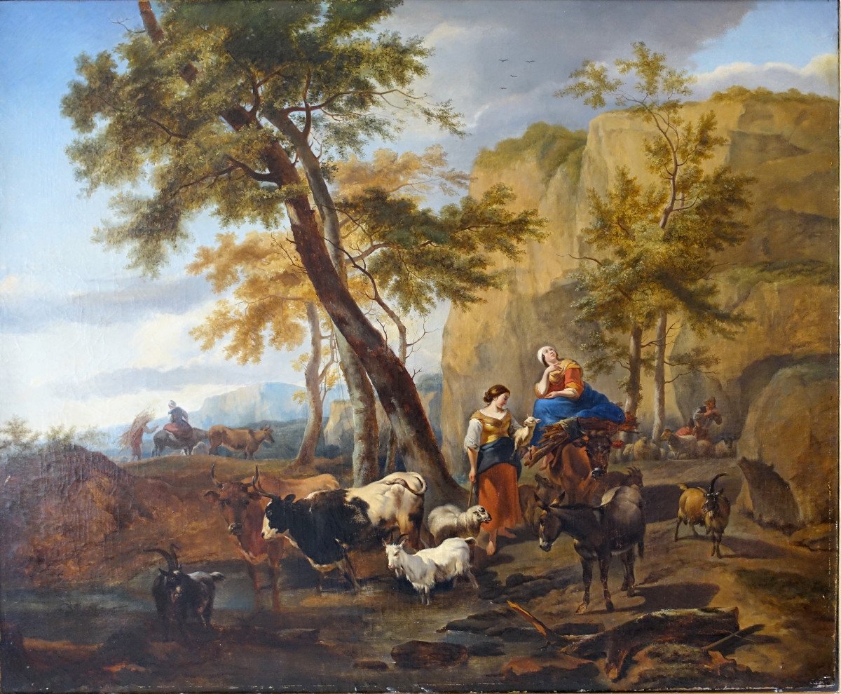French School Of The 19th Century, Grde Hst, Pastoral Scene In The Taste Of Berchem 142cm X 121cm-photo-2