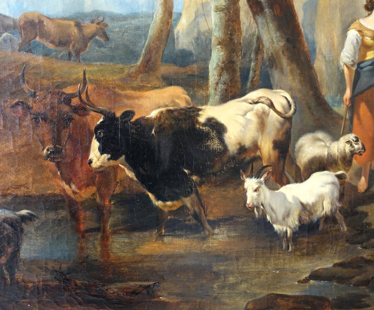 French School Of The 19th Century, Grde Hst, Pastoral Scene In The Taste Of Berchem 142cm X 121cm-photo-2