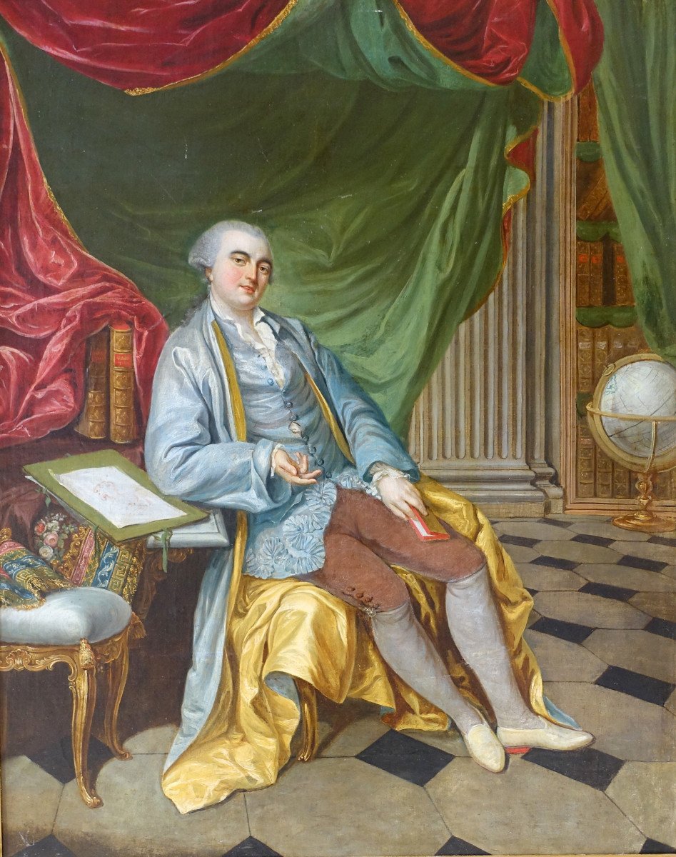 Portrait d'Apparat, Gentilhomme à Talons Rouge Dans Son Cabinet - époque Louis XV - 75,5x90cm -photo-2