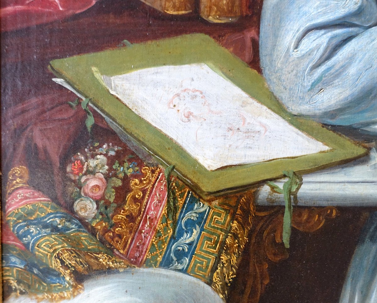 Portrait d'Apparat, Gentilhomme à Talons Rouge Dans Son Cabinet - époque Louis XV - 75,5x90cm -photo-3
