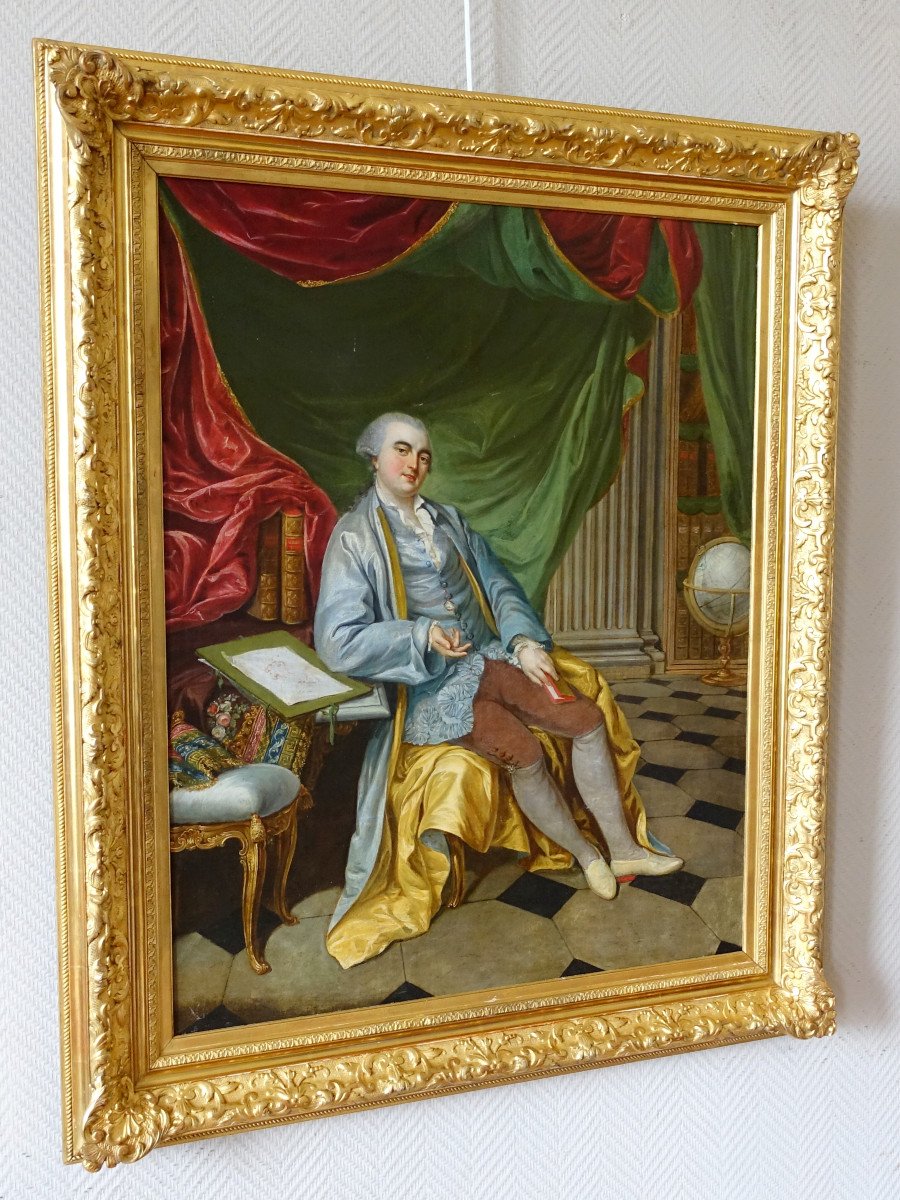 Portrait d'Apparat, Gentilhomme à Talons Rouge Dans Son Cabinet - époque Louis XV - 75,5x90cm -photo-5