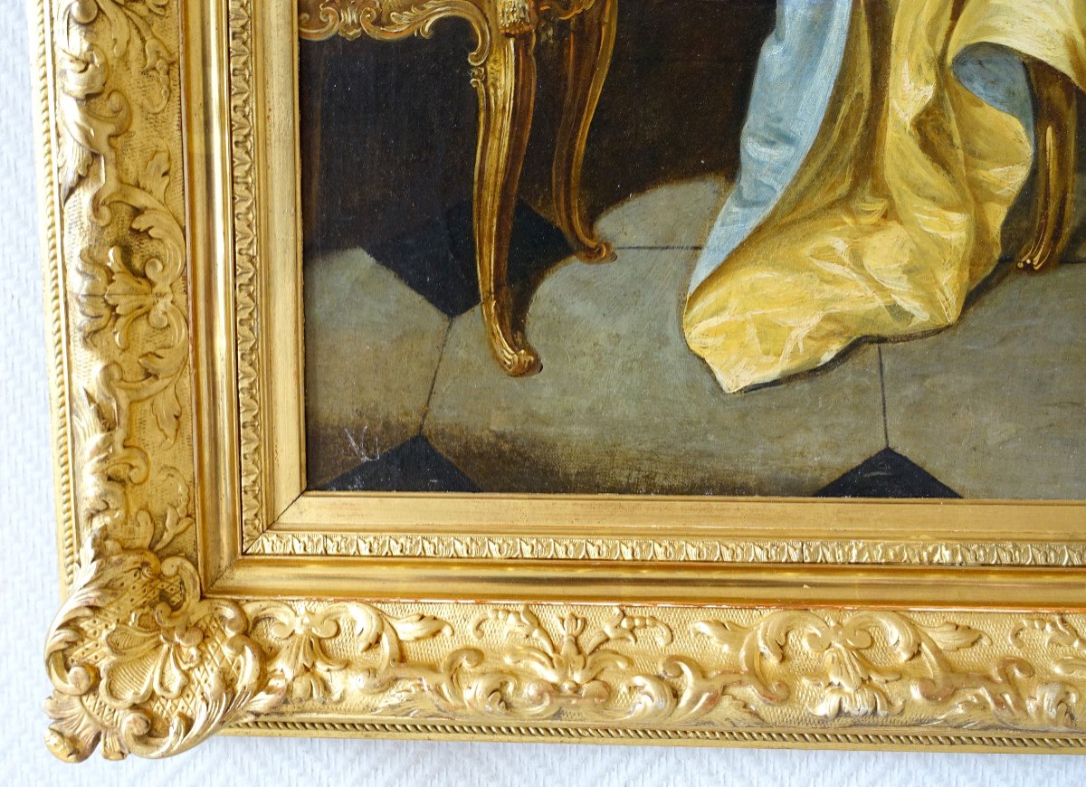 Portrait d'Apparat, Gentilhomme à Talons Rouge Dans Son Cabinet - époque Louis XV - 75,5x90cm -photo-6