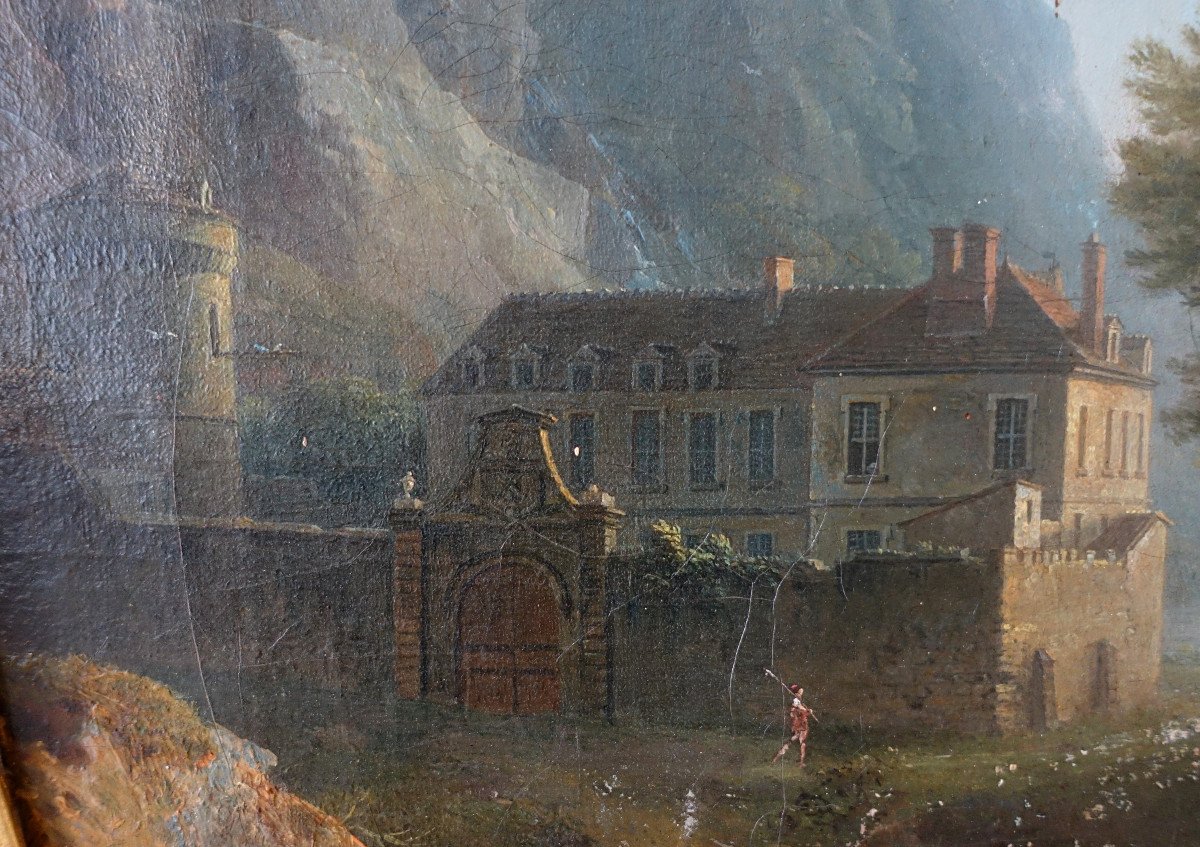  Early 19th Century French School, Chateau Du Dauphiné, Oil On Canvas-photo-3