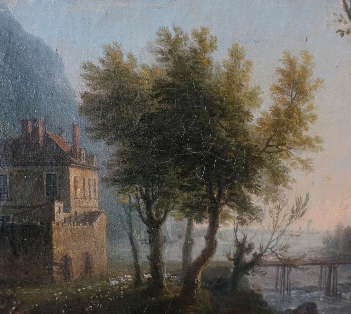  Early 19th Century French School, Chateau Du Dauphiné, Oil On Canvas-photo-4