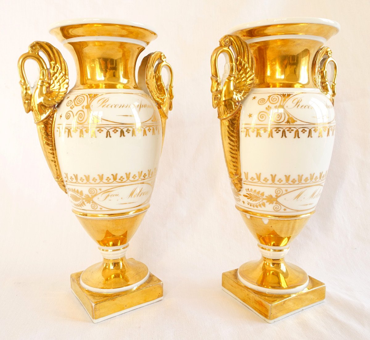 Pair Of Empire Paris Porcelain Vases Enhanced With Fine Gold, Early 19th Century-photo-3