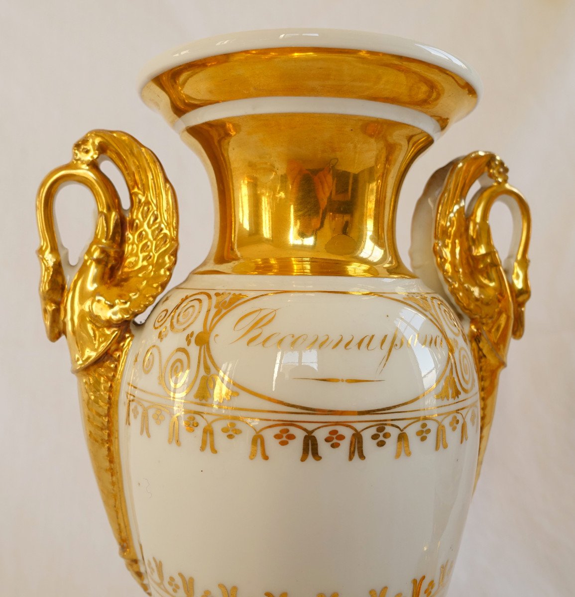 Pair Of Empire Paris Porcelain Vases Enhanced With Fine Gold, Early 19th Century-photo-5