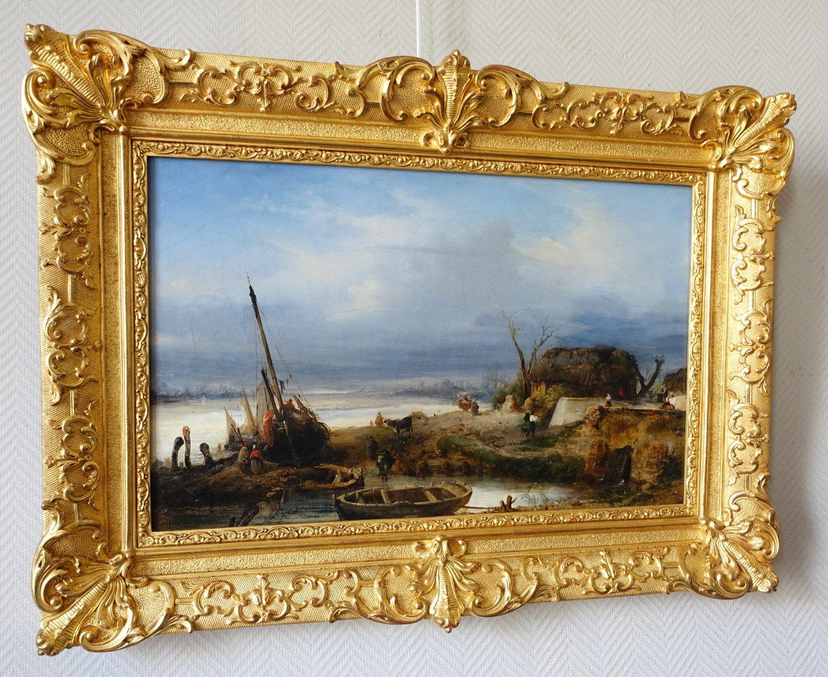 Charles Goureau - Marine, The Return From Fishing In Brittany - 19th Century, Hst 68x44cm -photo-1