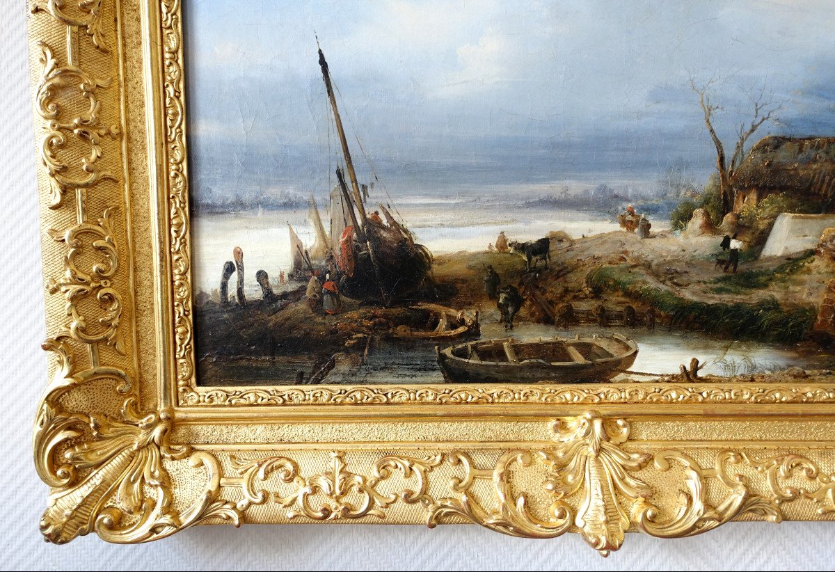 Charles Goureau - Marine, The Return From Fishing In Brittany - 19th Century, Hst 68x44cm -photo-6