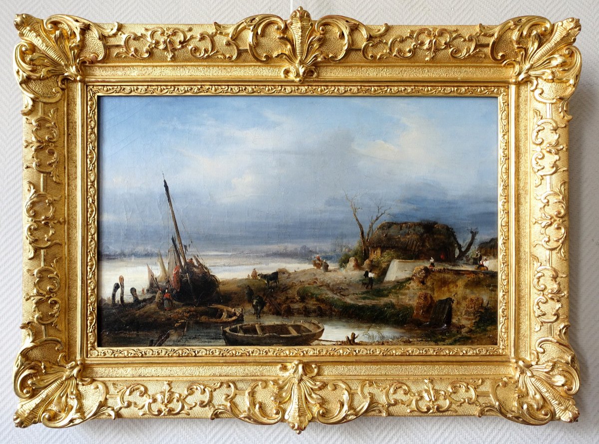 Charles Goureau - Marine, The Return From Fishing In Brittany - 19th Century, Hst 68x44cm 