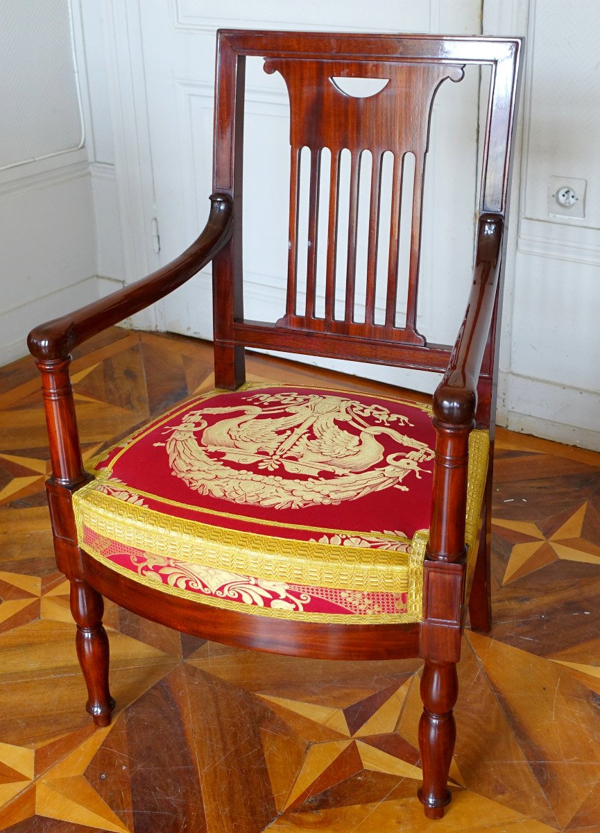 Palais De Saint Cloud - Empire Armchair Stamped By Jean Pierre Louis And Inventory Numbers-photo-3