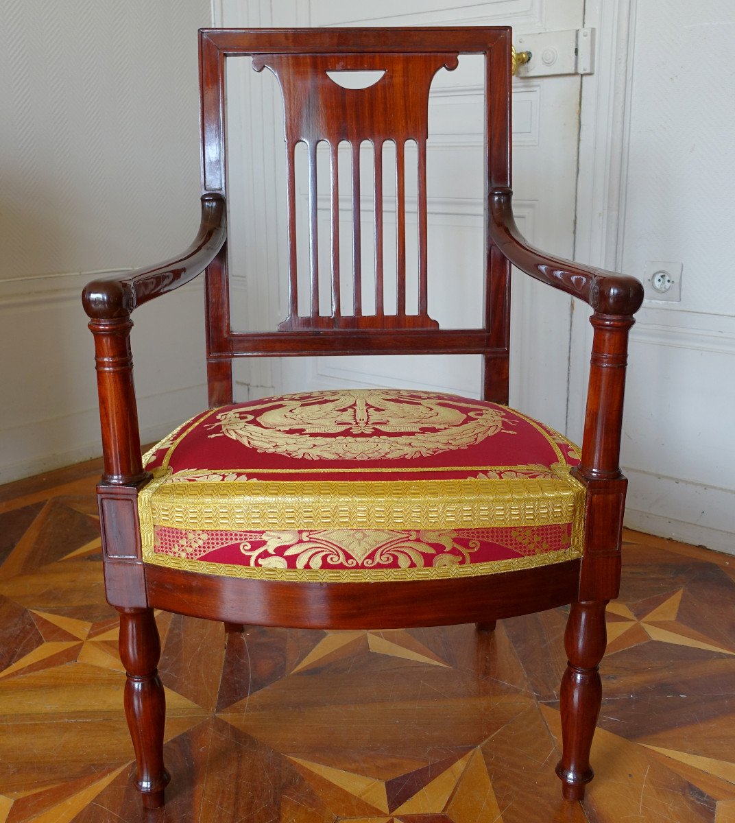 Palais De Saint Cloud - Empire Armchair Stamped By Jean Pierre Louis And Inventory Numbers-photo-2