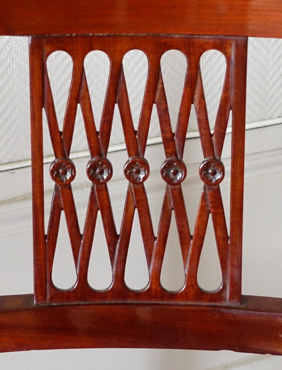 Paire De Chaises Klismos à l'Antique En Acajou Et Soie d'époque Consulat, Estampille De Chapuis-photo-2