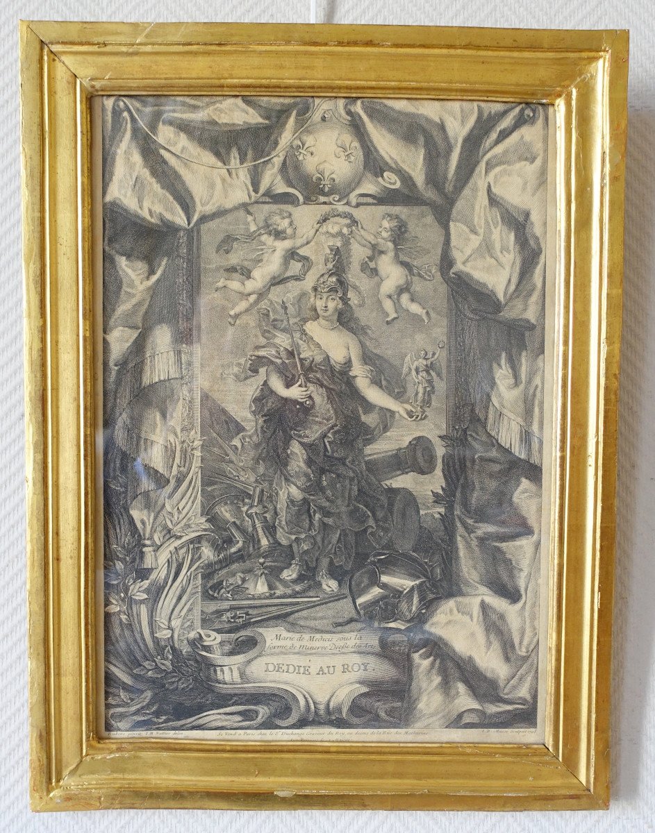 Royalist Engraving From The Louis XIII Period - Allegory Of The Kingdom Of France From The 17th Century