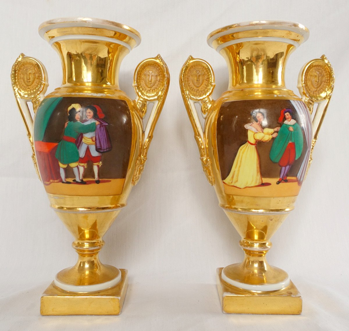 Pair Of Empire Ornamental Vases In Paris Porcelain - Restoration Period-photo-4