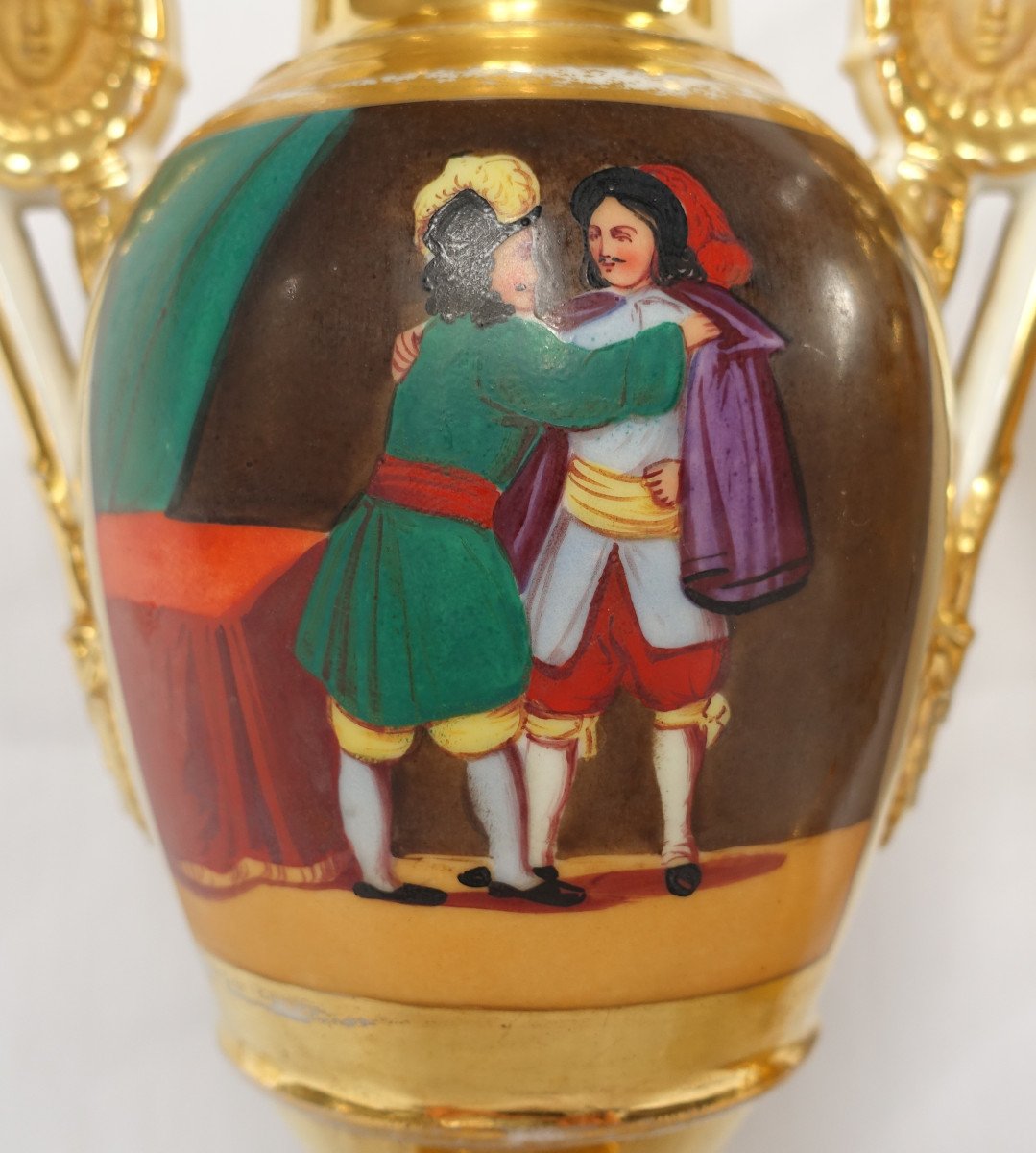 Pair Of Empire Ornamental Vases In Paris Porcelain - Restoration Period-photo-5