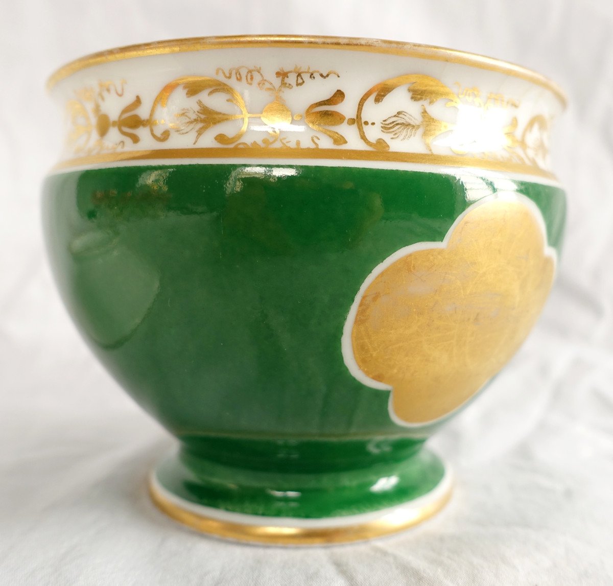 Large Chocolate Cup In Green And Gold Paris Porcelain, Empire Period, Attributed To Nast-photo-4