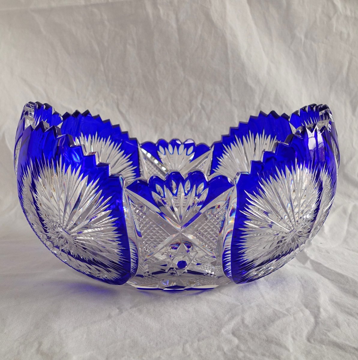 Baccarat Crystal Jardiniere / Table Centerpiece, Blue Overlay Crystal-photo-3