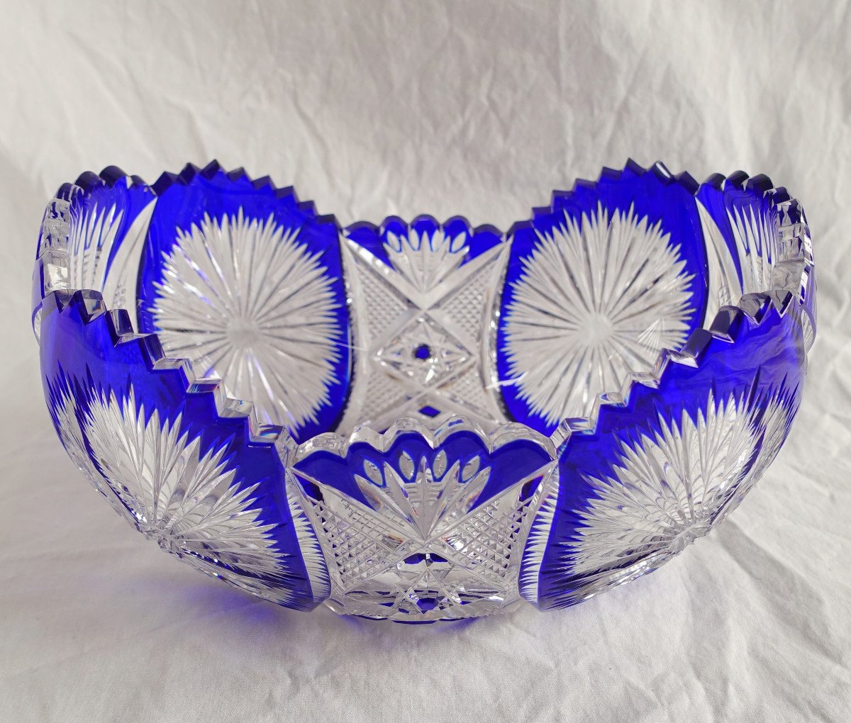 Baccarat Crystal Jardiniere / Table Centerpiece, Blue Overlay Crystal-photo-4