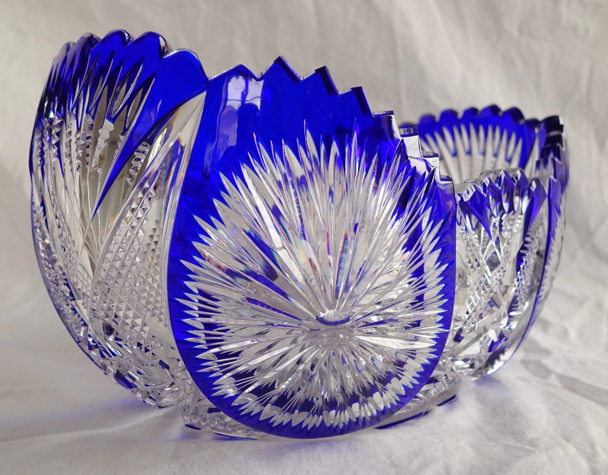 Baccarat Crystal Jardiniere / Table Centerpiece, Blue Overlay Crystal-photo-1