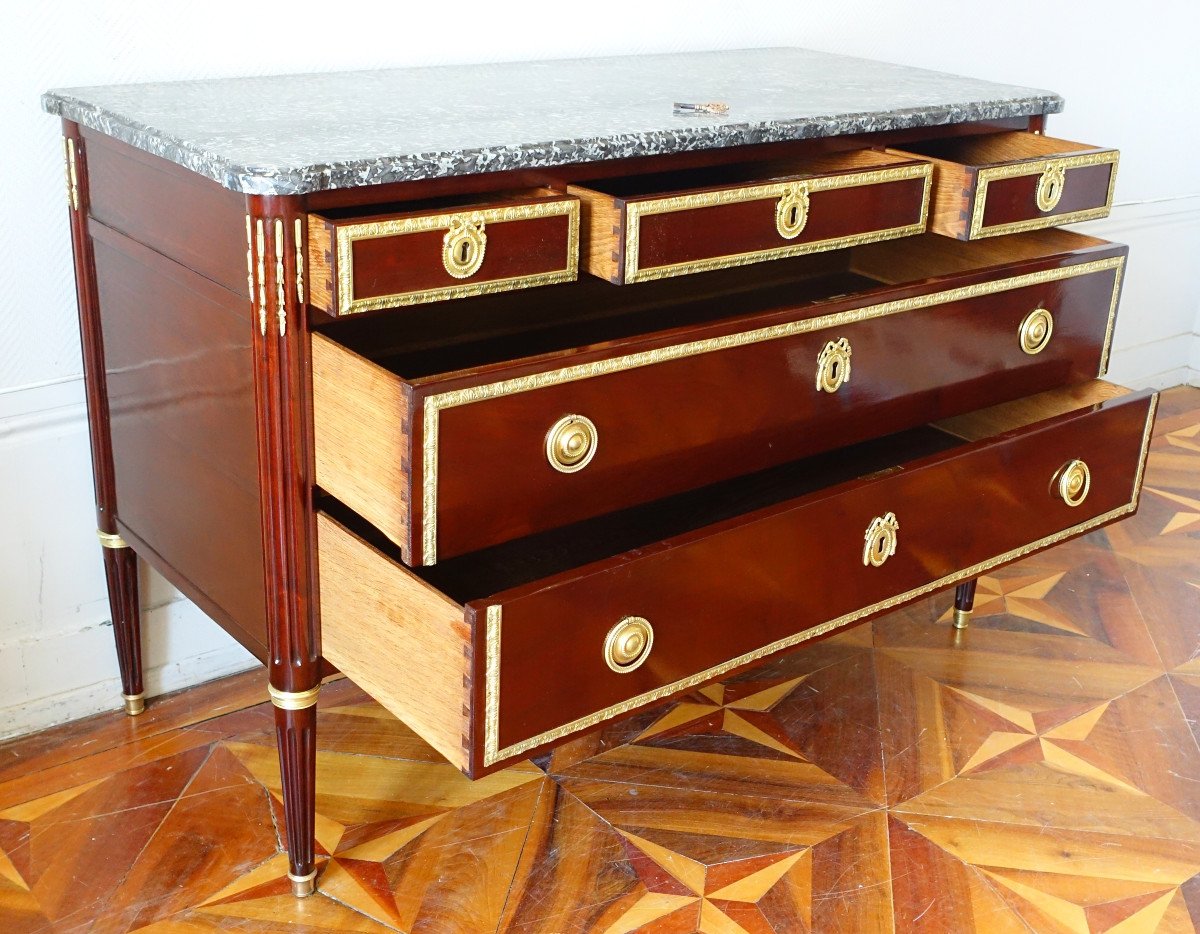 Large Mahogany And Gilt Bronze Commode, Louis XVI Directory Period Attributed To Etienne Avril-photo-1